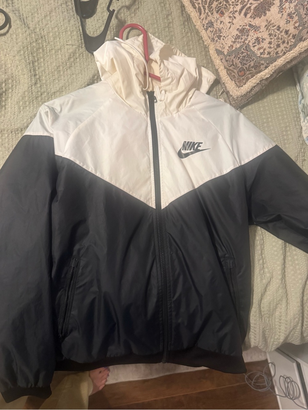 Nike Black and White Hooded Bomber Jacket